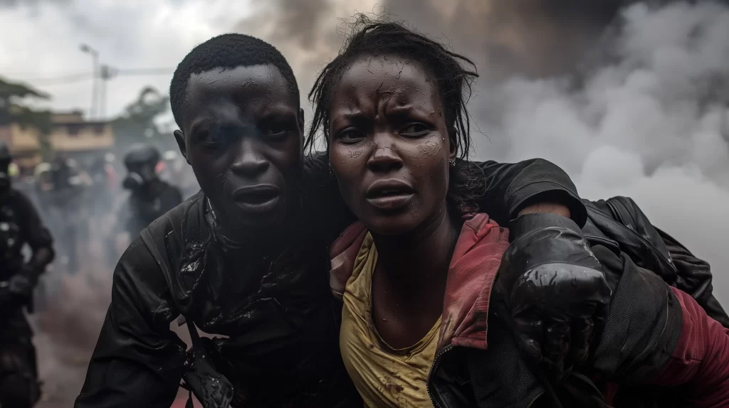 A protest turns violent as activists defending their open-source biosensors are confronted by riot police.