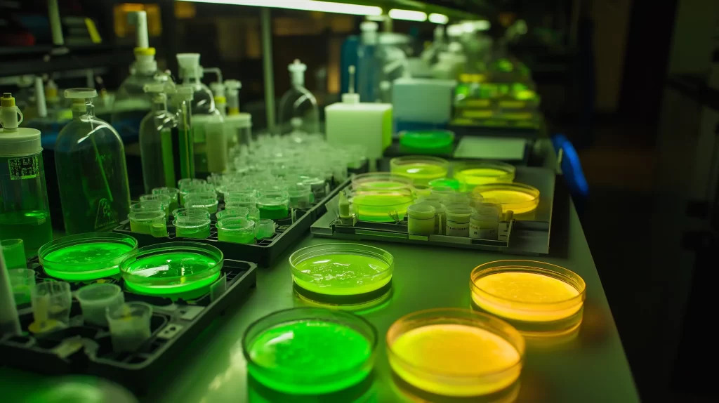 An underground biotech lab where activists and rogue scientists test open-source bioremediation techniques.