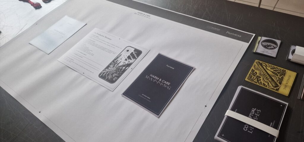 The role card decks laid out on a Harm and Care map before the session